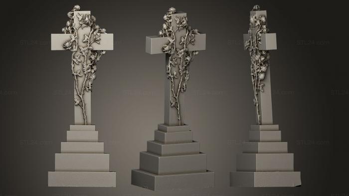 Memorial (cross with leaves, PM_0225) 3D models for cnc